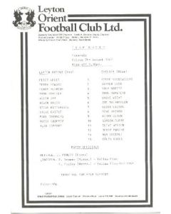 Leyton Orient v Chelsea official teamsheet 07/08/1987