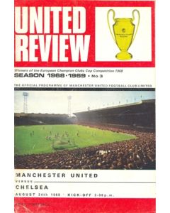 Manchester United v Chelsea official programme 24/08/1968 token cut, half price