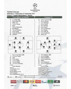 Atletico Madrid v Chelsea Teamsheet/Programme 27/09/2017