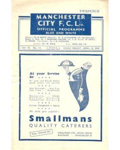 Manchester City vChelsea official programme 15/04/1949