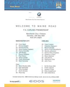 Manchester City v Chelsea teamsheet 19/05/2001 Premier League