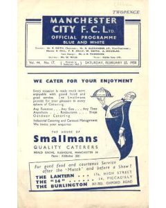 Manchester City vChelsea official programme 25/02/1950