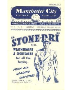 Manchester City vChelsea official programme 26/12/1951