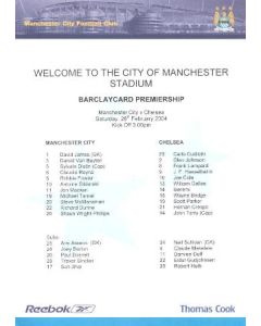 Manchester City v Chelsea official colour teamsheet 28/02/2004