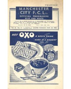 Manchester City vChelsea official programme 29/03/1948