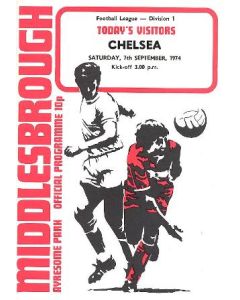 Middlesbrough vChelsea official programme 07/09/1974