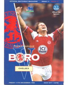 Middlesbrough vChelsea official programme 11/12/1992 Premier League
