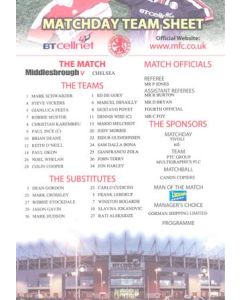 Middlesbrough v Chelsea official colour teamsheet