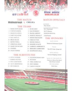 Middlesbrough v Chelsea official colour teamsheet