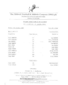 Millwall v Chelsea official teamsheet 17/12/1990