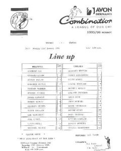 Millwall v Chelsea official teamsheet 22/01/1996