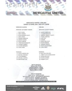 Newcastle United v Chelsea official colour teamsheet 25/04/2004 Premier League