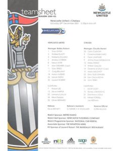 Newcastle United v Chelsea official colour teamsheet 29/12/2001