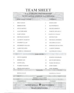 Newcastle United v Chelsea teamsheet Carling Premiership