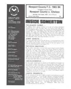 Newport County vChelsea official programme 06/08/1983 Friendly Match