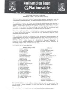 Northampton v Chelsea media information 01/08/2001 Pre-Season Friendly Match