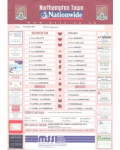 Northampton v Chelsea official colour teamsheet 01/08/2001