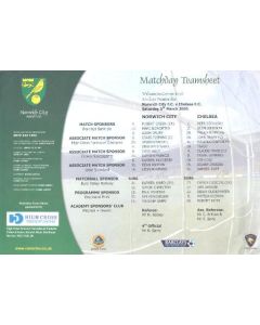 Norwich City v Chelsea teamsheet 05/03/2005