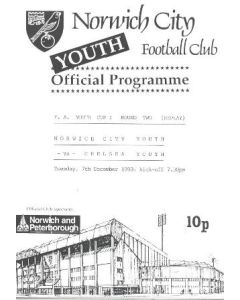 Norwich City Youth vChelsea Youth official programme 07/12/1993