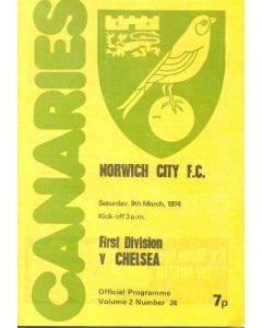 Norwich City vChelsea official programme 09/03/1974