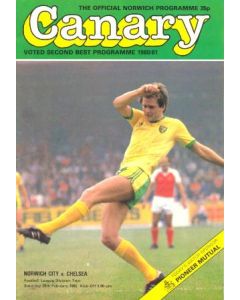 Norwich City vChelsea official programme 20/02/1982 Football League