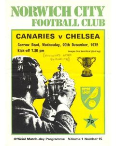 Norwich City vChelsea official programme 20/12/1972