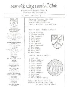 Norwich City Reserves vChelsea Reserves official programme 16/02/1980