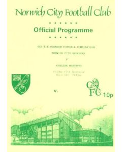 Norwich City Reserves vChelsea Reserves official programme 12/11/1994