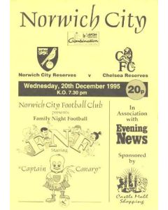 Norwich City Reserves vChelsea Reserves official programme 20/12/1995