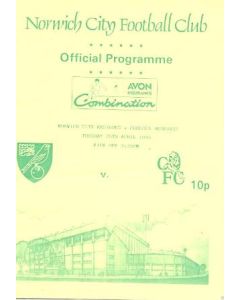 Norwich City Reserves vChelsea Reserves official programme 25/04/1995