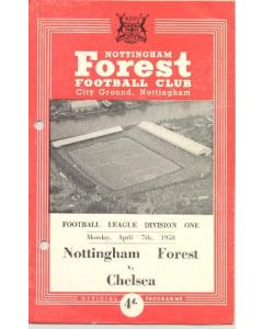 Nottingham Forest vChelsea official programme 07/04/1958 hole punched
