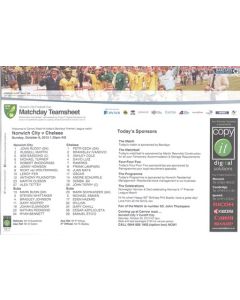 Norwich City v Chelsea official teamsheet & fixtures 06/10/2013 Premier League