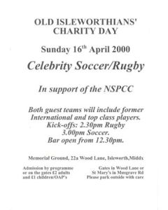 Old Isleworthians' Charity Day official programme 16/04/2000 FormerChelsea XI Players are invited