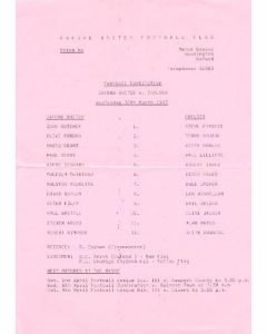 Oxford United v Chelsea official teamsheet 30/03/1983 Reserves