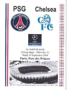 Paris St. Germain vChelsea official programme 14/09/2004 pirate, 4 pages