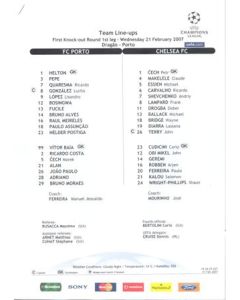 Porto v Chelsea Line-Ups 21/02/2007 Champions League