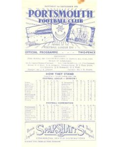 Portsmoith vChelsea official programme 01/09/1951