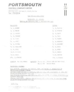 Portsmouth v Chelsea official teamsheet 03/02/1987