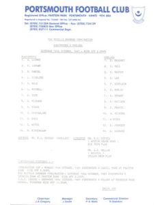 Portsmouth v Chelsea Reserves official teamsheet 12/10/1991 Football Combination, reduced price