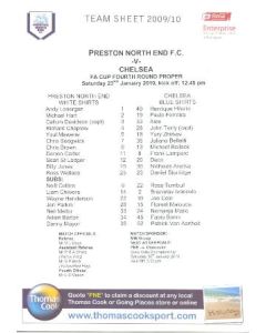Preston North End v Chelsea teamsheet 23/01/2010
