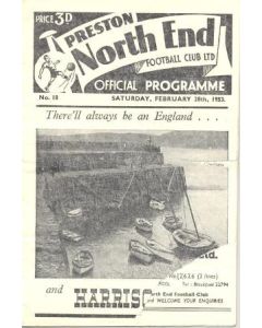 Preston North End v Chelsea official football programme 28/02/1953 front cover corner missing