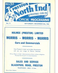 Preston North End v Chelsea official programme 08/12/1962