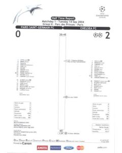 Paris Saint-Germain v Chelsea Half Time Report 14/09/2004