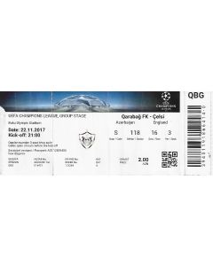 Qarabag V Chelsea Used Ticket 22/11/2017