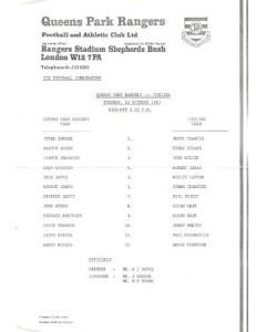 Queen's Park Rangers Reserves v Chelsea Reserves official programme 22/10/1985