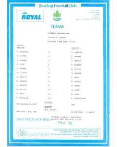 Reading Reserves vChelsea Reserves official programme 03/05/1986