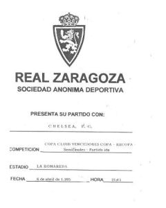 Real Zaragoza vChelsea official programme 06/04/1995