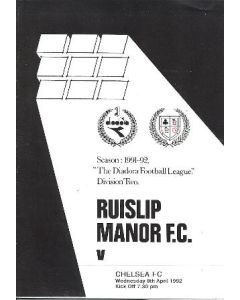 Ruislip Manor vChelsea official programme 08/04/1992