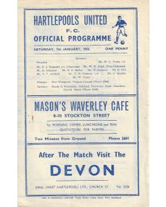 Hartlepool v Chelsea 7/1/1956 Original Programme FA Cup 3rd Round