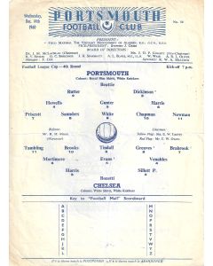 Portsmouth v Chelsea 4th Round League Cup Official Programme 14/12/1960